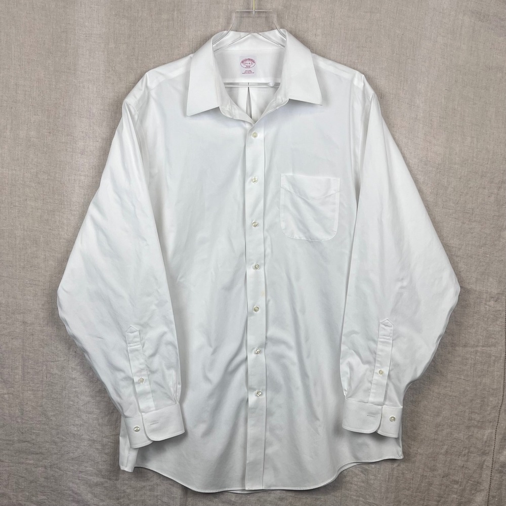 Brooks Brothers 346 Shirt 17 1/2 6 7  Non Iron All Cotton Dress Shirt Mens White